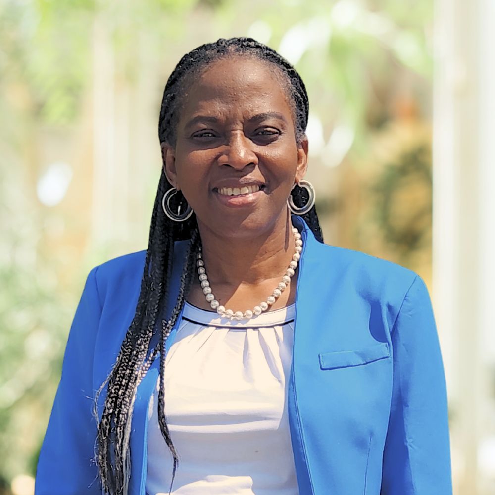A professional woman with braided hair wearing a stylish blue blazer.